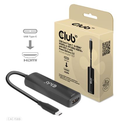 CLUB3D USB Gen2 Type-C to HDMI™ 8K60Hz or 4K120Hz HDR10+ with DSC1.2 with Power Delivery 3.0 Active Adapter M/F1