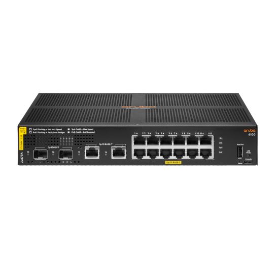 Hewlett Packard Enterprise Aruba 6100 12G Class4 PoE 2G/2SFP+ 139W Managed L3 Gigabit Ethernet (10/100/1000) Power over Ethernet (PoE) 1U Black1