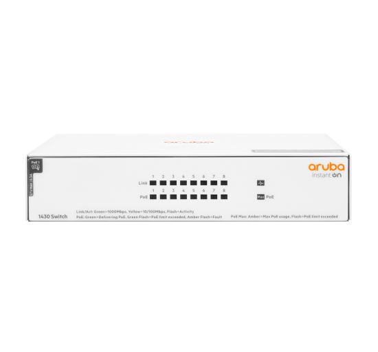 Hewlett Packard Enterprise Aruba Instant On 1430 8G Class4 PoE 64W Unmanaged L2 Gigabit Ethernet (10/100/1000) Power over Ethernet (PoE) White1