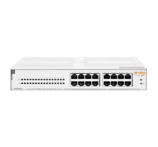 Hewlett Packard Enterprise Aruba Instant On 1430 16G Class4 PoE 124W Unmanaged L2 Gigabit Ethernet (10/100/1000) Power over Ethernet (PoE) 1U White1