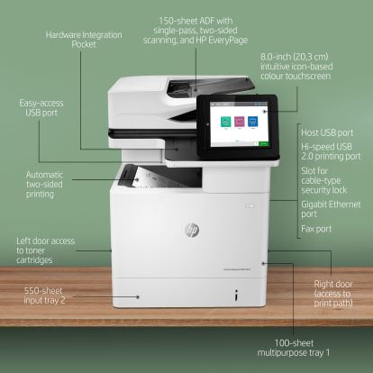 HP LaserJet Enterprise MFP M635h, Print, copy, scan, optional fax, Scan to email; Two-sided printing; 150-sheet ADF; Energy Efficient1