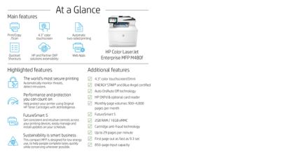 HP Color LaserJet Enterprise MFP M480f, Color, Printer for Business, Print, copy, scan, fax, Compact Size; Strong Security; Two-sided printing; 50-sheet ADF; Energy Efficient1