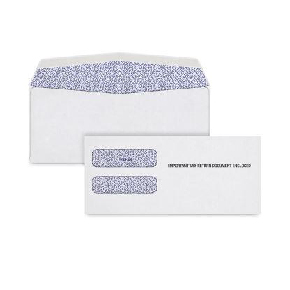 Gummed W-2 Double Window Envelope, Square Flap, Gummed Closure, 3.9 x 8.25, White, 100/Pack1