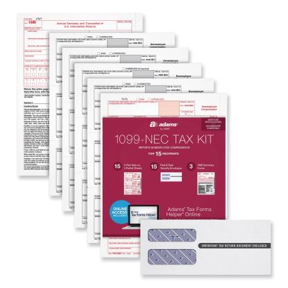 5-Part 1099-NEC Online Tax Kit, Fiscal Year: 2022, Five-Part Carbonless, 8.5 x 3.66, 3 Forms/Sheet, 15 Forms Total1