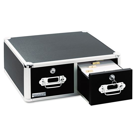 Vaultz Locking Two-Drawer Index Card Box, Holds 3,000 4 x 6 Cards, 17.5 x 14 x 6.5, Black1