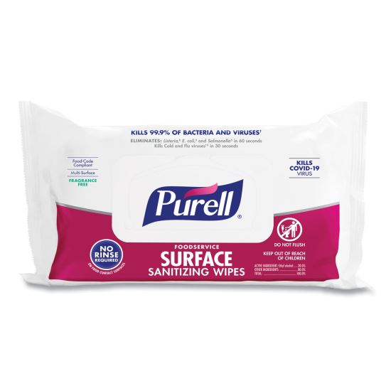 Foodservice Surface Sanitizing Wipes, 7.4 x 9, Fragrance-Free, 72/Pouch, 12 Pouches/Carton1