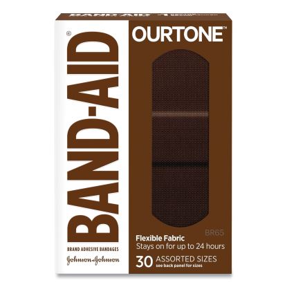 OurTone Adhesive Bandages, BR65, 2.25 x 0.63; 3 x 0.75; 3 x 1, Deep Brown, 30/Pack1