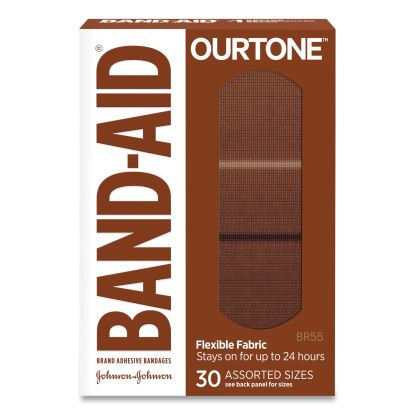 OurTone Adhesive Bandages, BR55, 2.25 x 0.63; 3 x 0.75; 3 x 1, Medium Brown, 30/Pack1