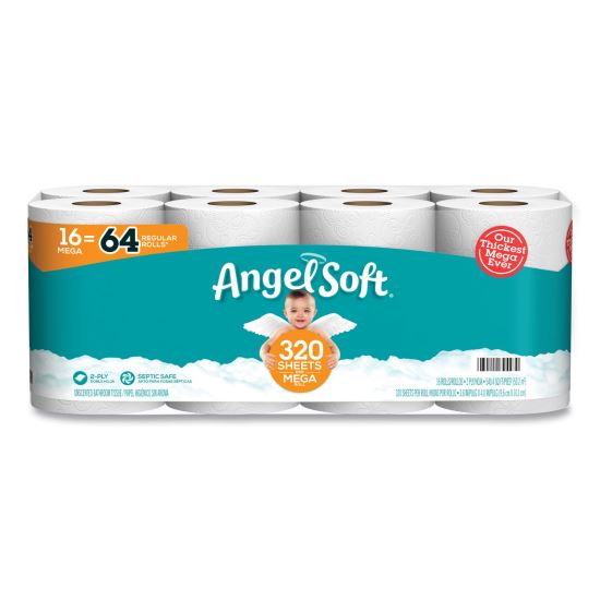 Mega Toilet Paper, Septic Safe, 2-Ply, White, 320 Sheets/Roll, 16 Rolls/Pack1