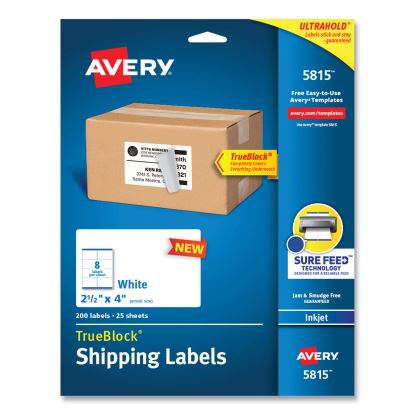 Shipping Labels with TrueBlock Technology, Inkjet Printers, 2.5 x 4, White, 8 Labels/Sheet, 25 Sheets/Pack1