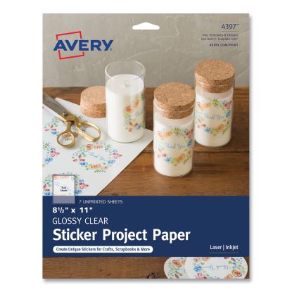 Avery Sticker Project Paper Laser/Inkjet Multipurpose Labels, 11 x 8.5, Glossy Clear, 1 Label/Sheet, 7 Sheets/Pack1