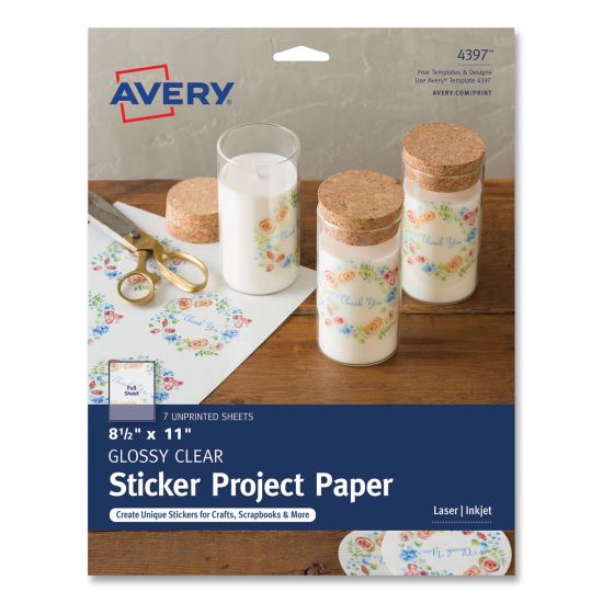 Avery Sticker Project Paper Laser/Inkjet Multipurpose Labels, 11 x 8.5, Glossy Clear, 1 Label/Sheet, 7 Sheets/Pack1