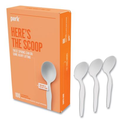 Heavyweight Plastic Cutlery, Soup Spoon, White, 100/Pack1