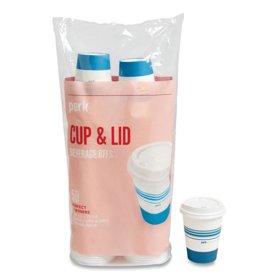 Paper Hot Cup and Plastic Dome Lid Combo, 12 oz, White/Blue, 50 Sets/Pack1