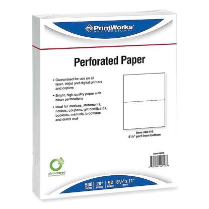 Perforated and Punched Paper, 20 lb Bond Weight, 8.5 x 11, White, 500/Ream, 5 Reams/Carton1