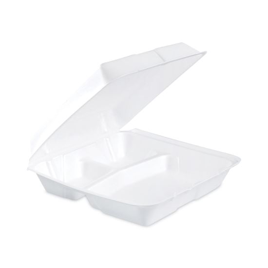 Insulated Foam Hinged Lid Containers, 3-Compartment, 9.3 x 9.5 x 3, White, 200/Pack, 2 Packs/Carton1