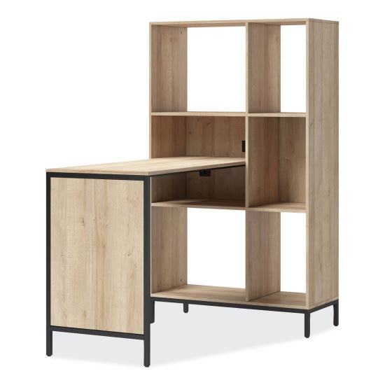 Turing Home Office Workstation with Integrated Bookcase and Power Center, 48.3" x 31.75" x 55.25", Desert Ash/Black1