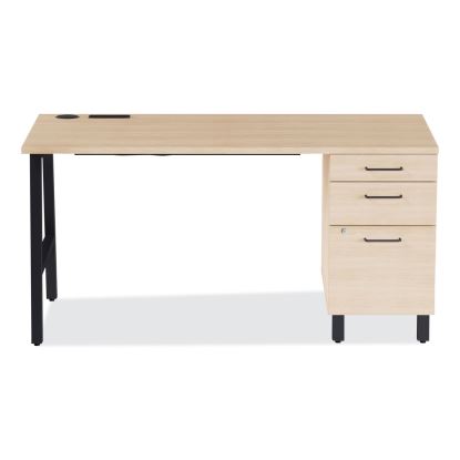 Essentials Single-Pedestal Writing Desk with Integrated Power Management, 59.8" x 29.9" x 29.7", Natural Wood/Black1