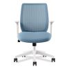 Essentials Mesh Back Fabric Task Chair with Arms, Supports Up to 275 lb, Seafoam Fabric Seat/Mesh Back, White Base1