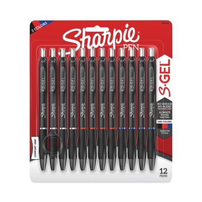 S-Gel High-Performance Gel Pen, Retractable, Medium 0.7 mm, Assorted Ink Colors, Black Barrel, Dozen1