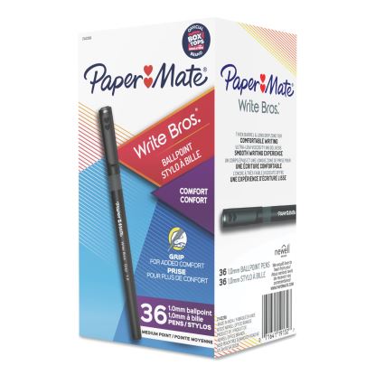 Write Bros. Grip Ballpoint Pen, Stick, Medium 1 mm, Black Ink, Black Barrel, 36/Pack1