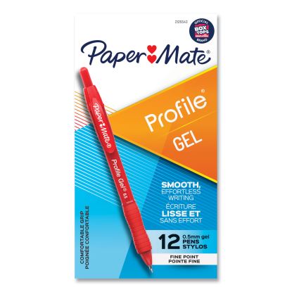 Profile Gel Pen, Retractable, Fine 0.5 mm, Red Ink, Translucent Red Barrel, Dozen1