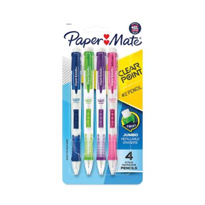 Clear Point Mechanical Pencil, 0.7 mm, HB (#2), Black Lead, Assorted Barrel Colors, 4/Pack1