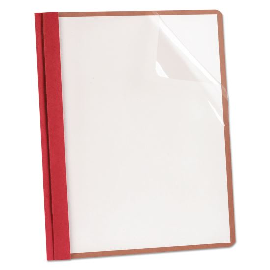 Earthwise by Oxford 100% Recycled Clear Front Report Covers, 3-Prong Fastener, 0.5" Capacity, 8.5 x 11, Clear/Red, 25/Box1