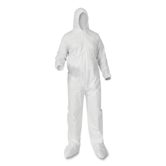 A35 Liquid and Particle Protection Coveralls, Zipper Front, Hood/Boots, Elastic Wrists/Ankles, White, 3X-Large, 25/Carton1