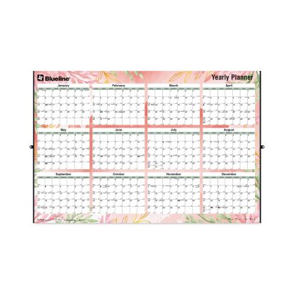 Yearly Laminated Wall Calendar, Autumn Leaves Watercolor Artwork, 36 x 24, White/Sand/Orange Sheets, 12-Month (Jan-Dec): 20231