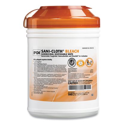 Sani-Cloth Bleach Germicidal Disposable Wipes, 7.5 x 15, Unscented, White, 160/Canister, 12 Canisters/Carton1