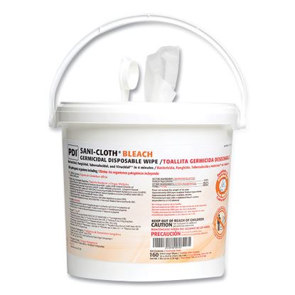 Sani-Cloth Bleach Germicidal Disposable Wipes, 7.5 x 15, Unscented, White, 160/Pail, 2 Pails/Carton1