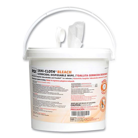 Sani-Cloth Bleach Germicidal Disposable Wipes, 7.5 x 15, Unscented, White, 160/Pail, 2 Pails/Carton1