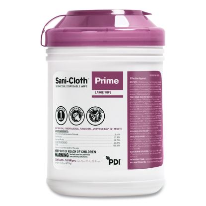 Sani-Cloth Prime Germicidal Disposable Wipes, Large, 6 x 6.75, Unscented, White, 160/Canister, 12 Canisters/Carton1