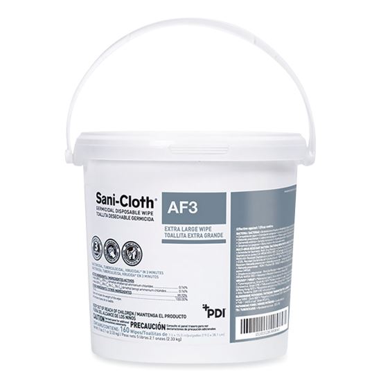 Sani-Cloth AF3 Germicidal Disposable Wipes, Extra-Large, 7.5 x 15, Unscented, White, 160 Wipes/Pail, 2 Pails/Carton1