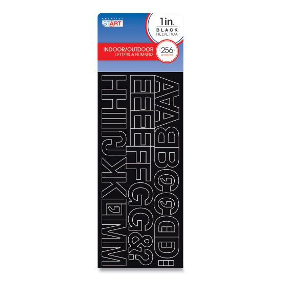 Letters, Numbers and Symbols, Adhesive, Black with White Outline, 1"h ,256 Characters1