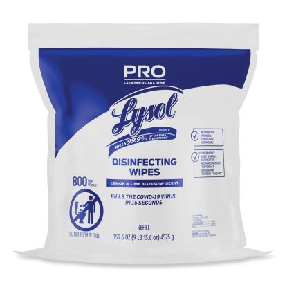 Professional Disinfecting Wipe Bucket Refill, 6 x 8, Lemon and Lime Blossom, 800 Wipes/Bag, 2 Refill Bags/Carton1