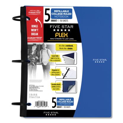 FLEX Notebook, 5 Subject, Medium/College Rule, Randomly Assorted Covers, 11 x 8.5, 150 Sheets1