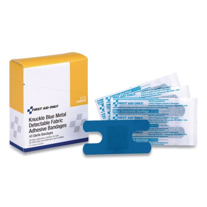 Blue Metal Detectable Fabric Adhesive Bandages, Four-Wing Knuckle, 1.5 x 3, 40/Box1