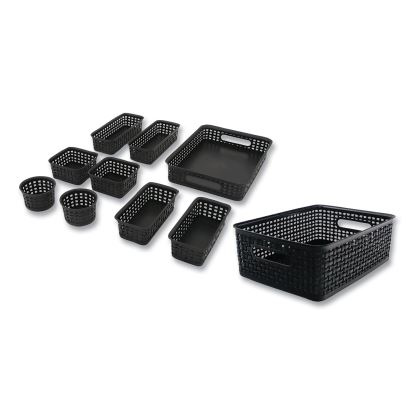 Plastic Weave Basket Bins, Assorted Sizes, Black, 10/Pack1