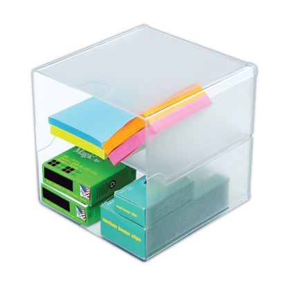 Stackable Cube Organizer, Divided, 2 Compartments, Plastic, 6 x 6 x 6, Clear1