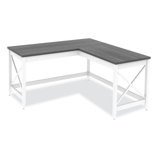 L-Shaped Farmhouse Desk, 58.27" x 58.27" x 29.53", Gray/White1