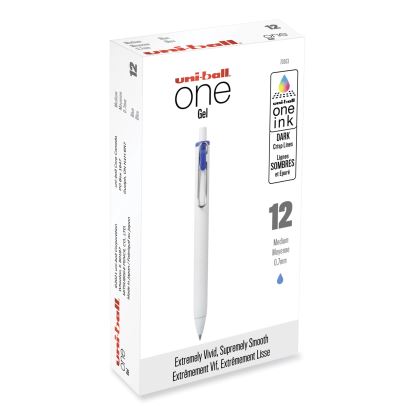 uniONE Gel Pen, Retractable, Medium 0.7 mm, Blue Ink, White Barrel, Dozen1