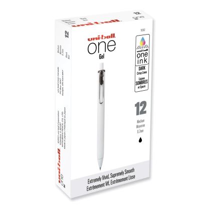 uniONE Gel Pen, Retractable, Medium 0.7 mm, Black Ink, White Barrel, Dozen1