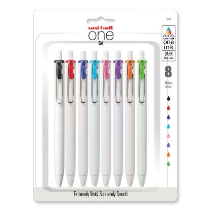 uniONE Gel Pen, Retractable, Medium 0.7 mm, Inspirational Ink-Color Assortment, White Barrel, 8/Pack1