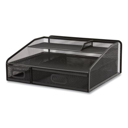 Six Compartment Wire Mesh Accessory Holder, 2 Drawers, 12.91 x 12.01 x 5.43, Black1