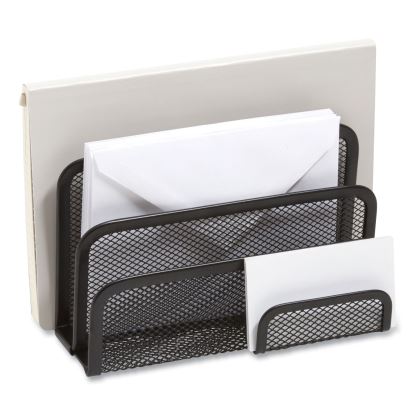 Wire Mesh Mail Sorter with Business Card Holder, 4 Sections, #6 1/4 to #16 Envelopes, 5.59 x 3.93 x 7.55, Matte Black1