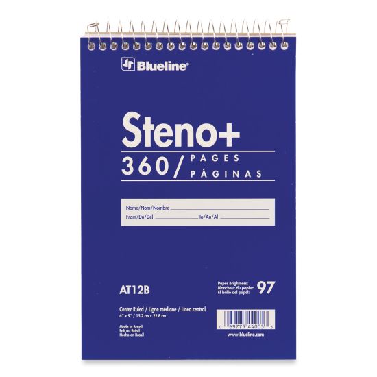 High-Capacity Steno Pad, Medium/College Rule, Blue Cover, 180 White 6 x 9 Sheets1