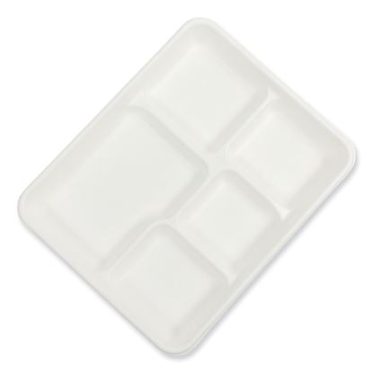 Bagasse PFAS-Free Food Tray, 5-Compartment, 8.26 x 10.23 x 0.94, White, Bamboo/Sugarcane, 500/Carton1