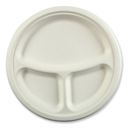 Bagasse PFAS-Free Dinnerware, 3-Compartment Plate, 10.24" dia, White, 500/Carton1